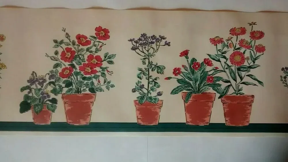 York Flower Pots Wall Border - 5 Yds